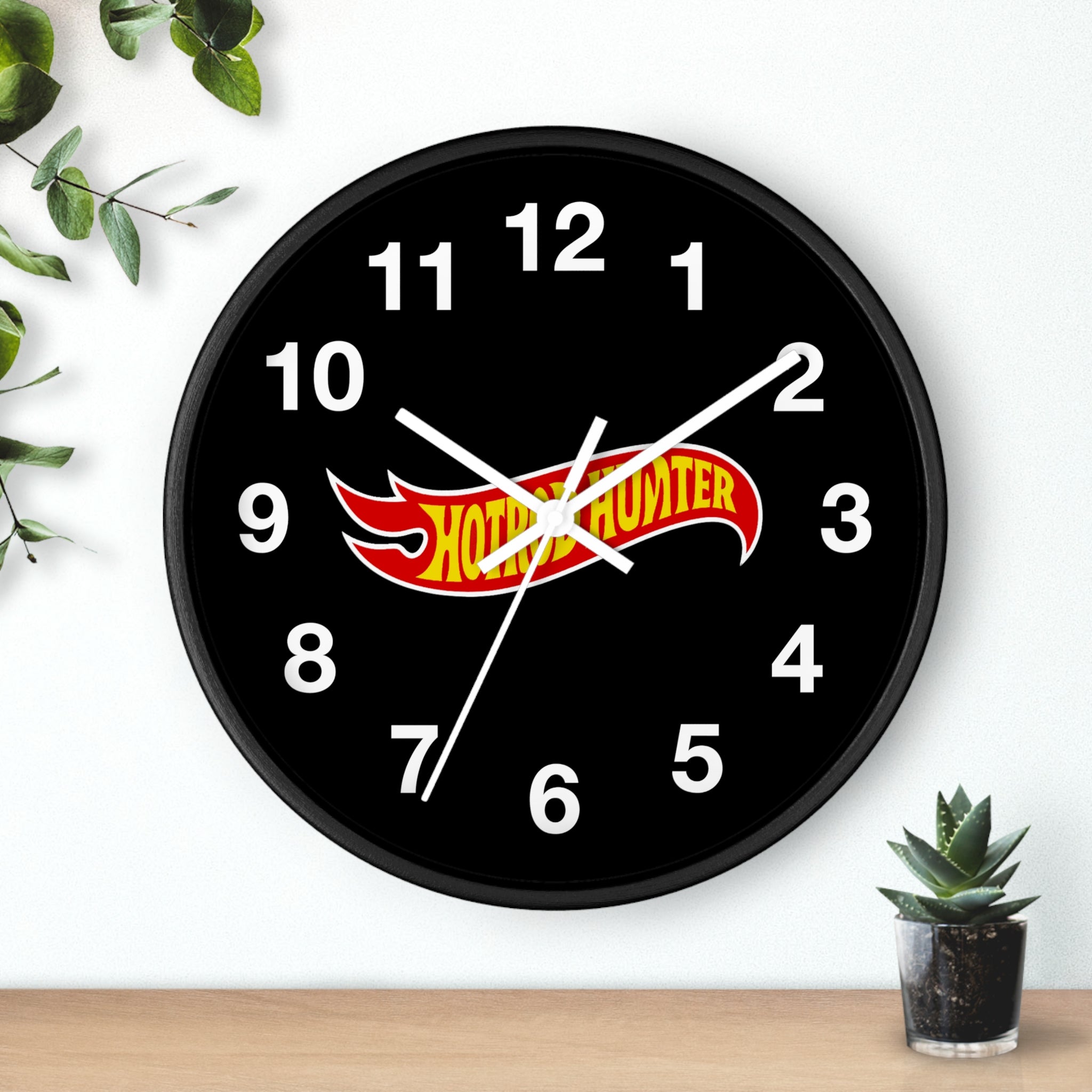 Hotrod Hunter Flame Logo Wall Clock | Black