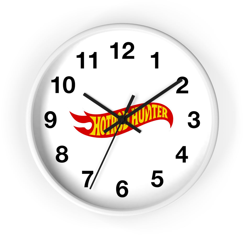 Hotrod Hunter Flame Logo Wall Clock | White
