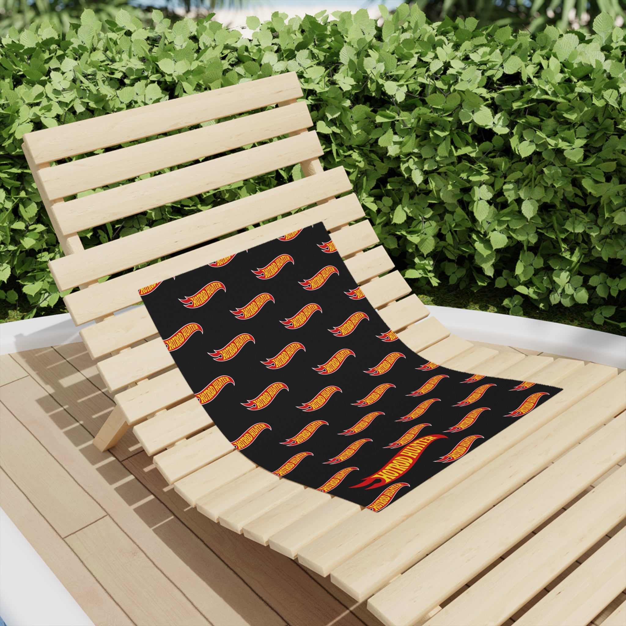 Hotrod Hunter Flame Beach Towel | Black