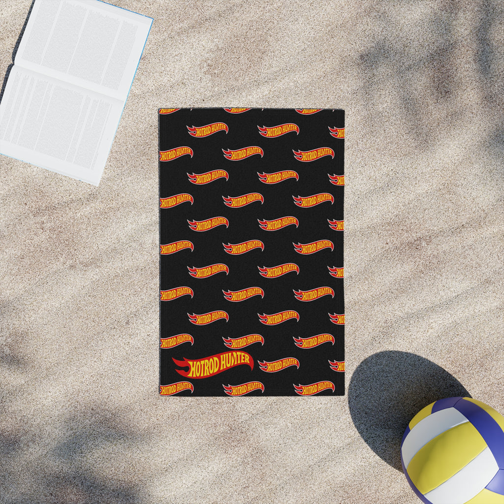 Hotrod Hunter Flame Beach Towel | Black