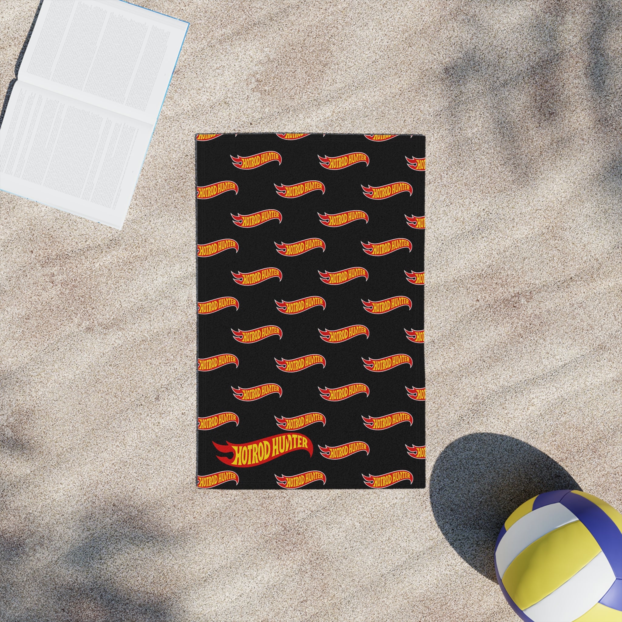 Hotrod Hunter Flame Beach Towel | Black