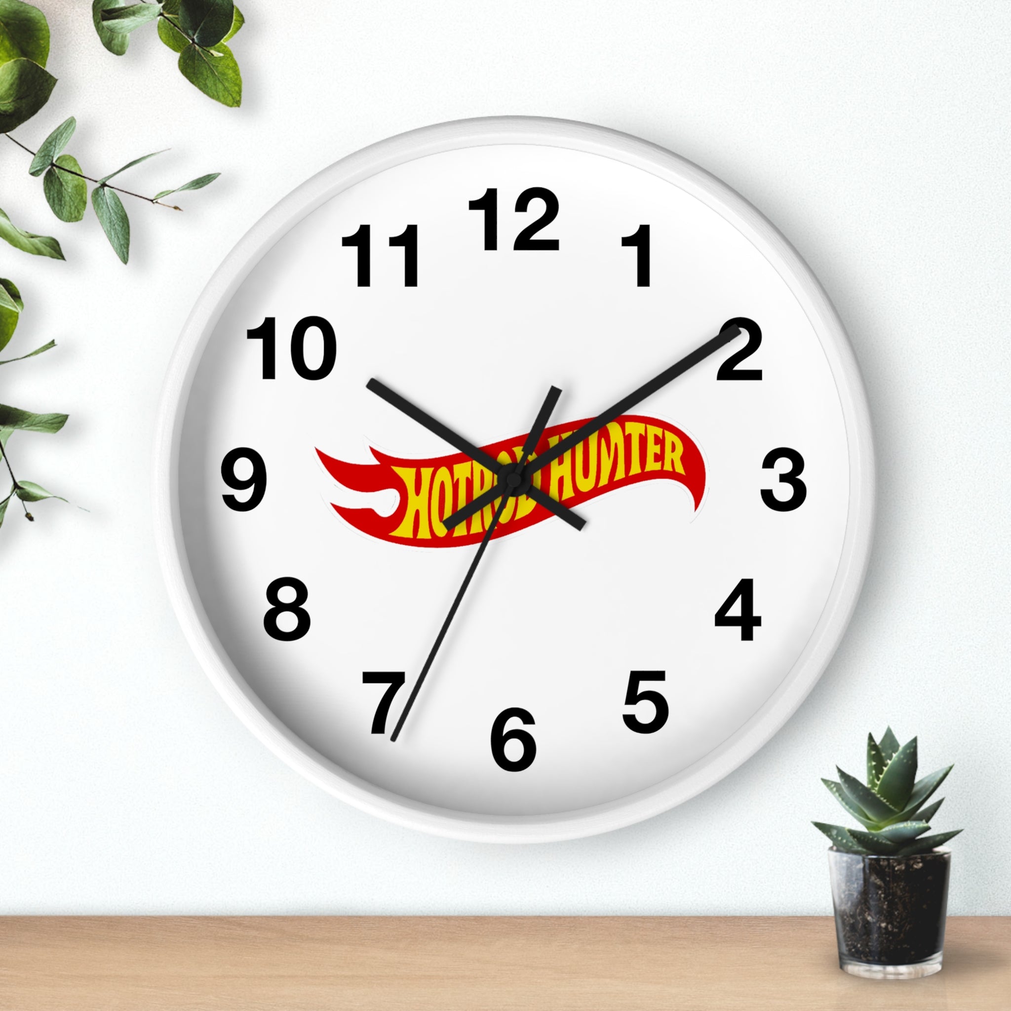 Hotrod Hunter Flame Logo Wall Clock | White