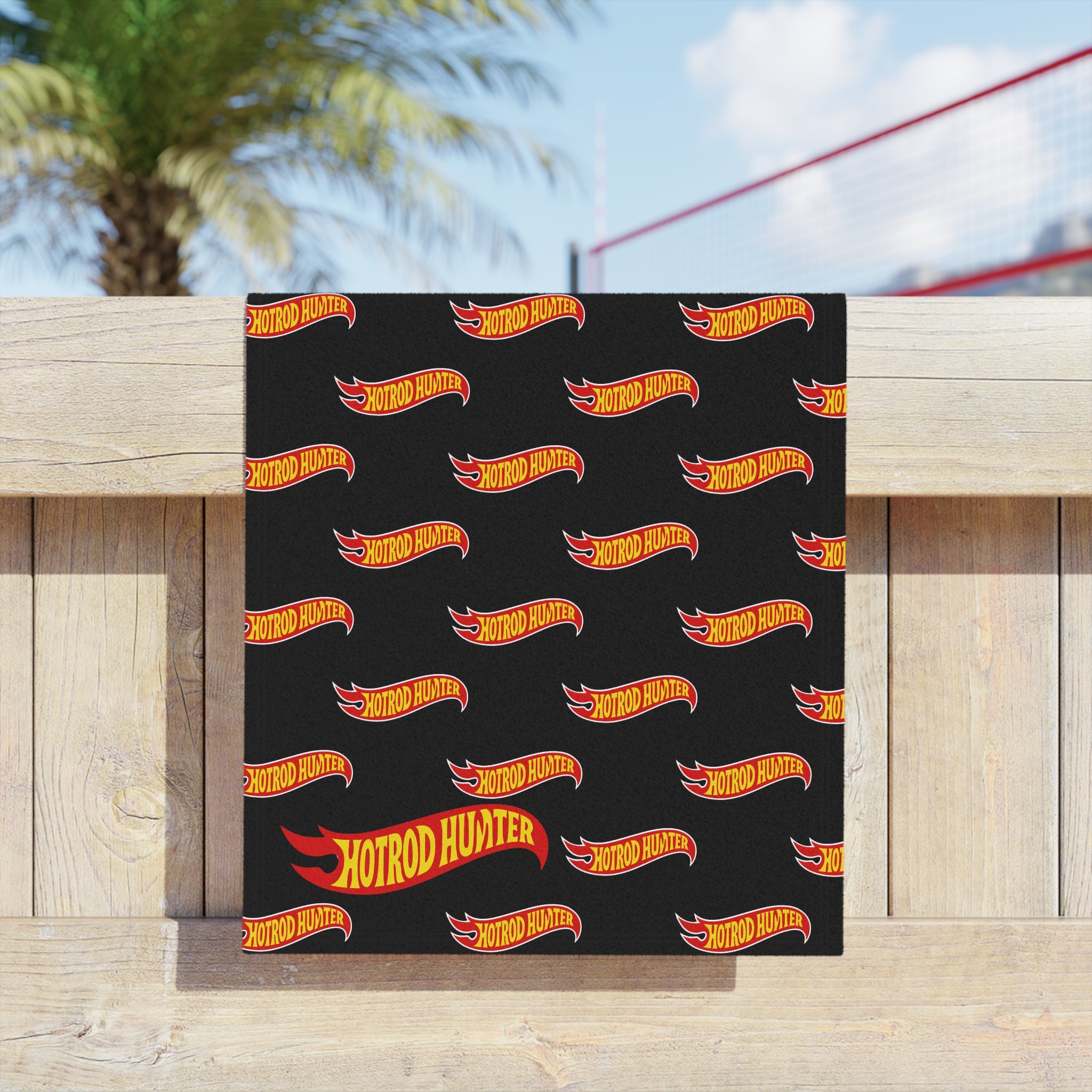 Hotrod Hunter Flame Beach Towel | Black